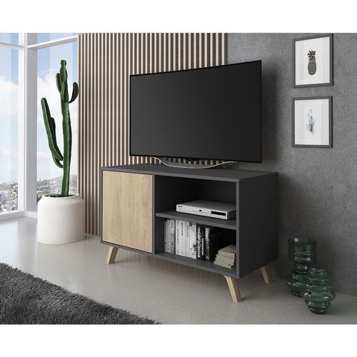 Meuble Tv 100 Avec Porte À Gauche, Modèle Wind, Structure Anthracite, Porte Puccini - Skraut Home