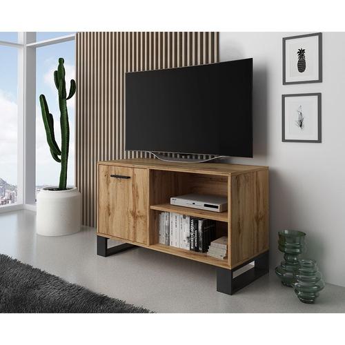 Meuble Tv 100 Avec Porte À Gauche, Salon, Modà¿Le Loft, Couleur Chêne Rustique - Skraut Home