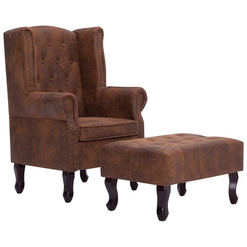 Fauteuil Chaise Siège Lounge Design Club Sofa Salon Chesterfield Et Repose-Pieds Marron Similicuir Daim 1