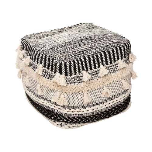Pouf En Tissu Motif En Relief Avec Pompons 45 X 45 Cm