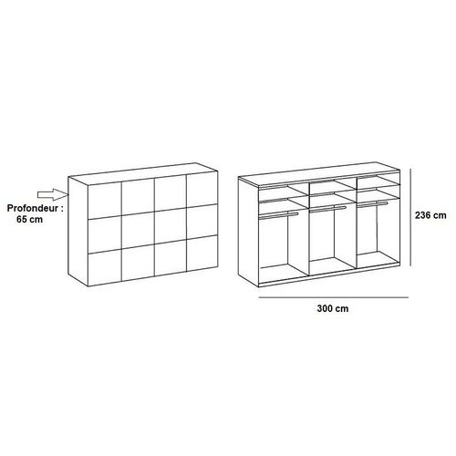 Armoire Coulissante Lisea 4 Portes Chêne Poutre Verre Blanc 300 X 236 Cm Ht
