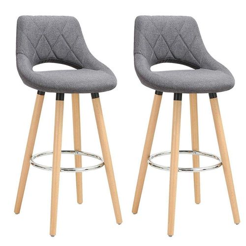 Tabouret De Bar En Lin Avec Dossier Et Repose-Pieds, Lot De 2 Pièces Gris Foncé 19_0000553