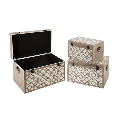 Set De 3 Malles De Rangement En Bois Blanchi Et Vieilli