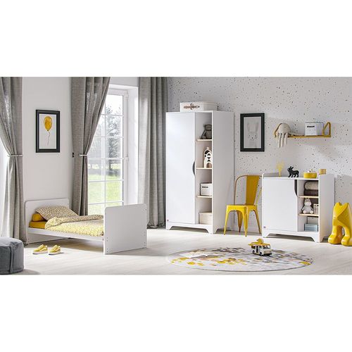 Chambre Complète Lit Évolutif - Commode À Langer - Armoire 1 Porte Vox Leaf - Blanc Et Bois
