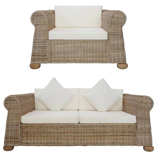 Ensemble De Canapés 2 Pcs Avec Coussins Rotin Naturel - Vidaxl
