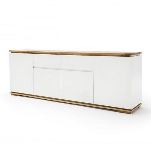 Buffet Charly 4 Portes 2 Tiroirs Laqué Blanc Mat Plateau Et Socle Chêne Noueux