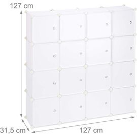 Étagère Rangement 16 Casiers Portes Modulable Assemblage Plug In Bibliothèque Plastique 127 Cm Blanc 13_0