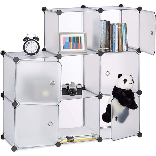 Étagère Rangement 9 Casiers Portes Plastique Modulable Diy Assemblage Plug In Bibliothèque Transparent 13