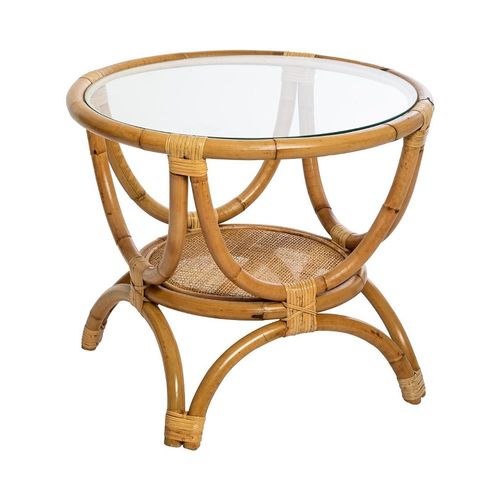 Table D'appoint En Rotin Et Verre Trempé D 60 Cm