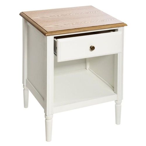Table De Chevet 1 Tiroir En Bois Blanc Et Naturel H 48 Cm