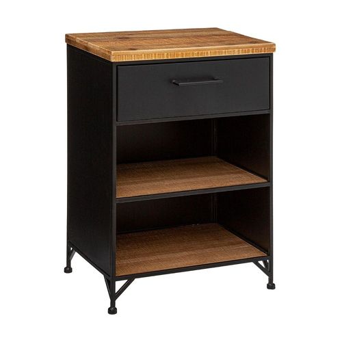 Table De Chevet 1 Tiroir Et 2 Étagères En Métal Noir Et Bois H 63.5 Cm