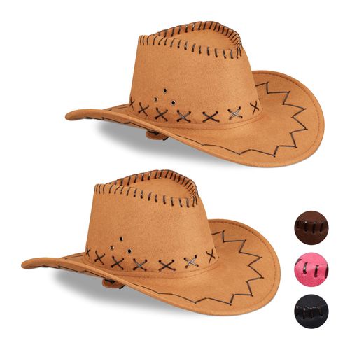Relaxdays 2 X Chapeaux Cowboy Marrons Chapeau Occidental Chapeau De Carnaval Pour Adulte