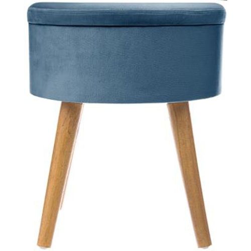 Tabouret Avec Coffre En Velours Bleu Et Pieds En Bois Naturel H 44 Cm