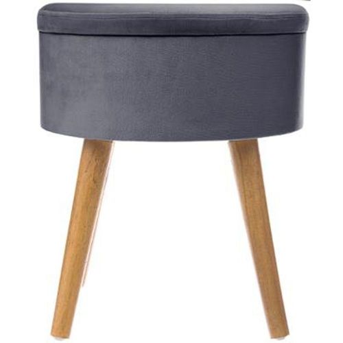 Tabouret Avec Coffre En Velours Gris Et Pieds En Bois Naturel H 44 Cm