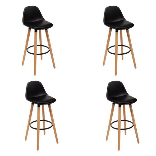 Tabouret De Bar Confortable Assise Noire Et Pieds En Bois H 92 Cm