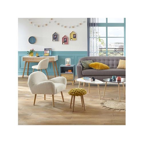Tabouret Design Tricot Scandinave Cosy - Diam. 43 Cm - Gris