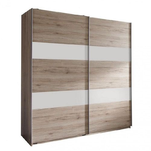 Armoire De Rangement Aude Portes Coulissantes 135 Cm Chêne Rechampis Blanc