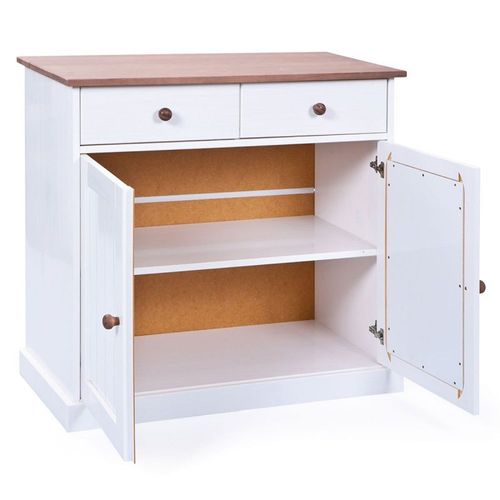 Bahut Bas 2 Portes "Takao" 90cm Blanc & Naturel