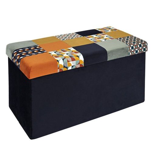 Banc & Coffre Pliable "Patchwork Rétro" 76cm Bleu
