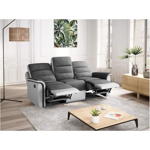 Canapé De Relaxation 3 Places En Microfibre / Simili Léon - Blanc / Gris