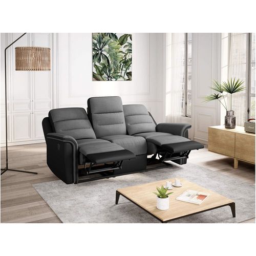 Canapé De Relaxation 3 Places En Microfibre / Simili Léon - Gris / Noir