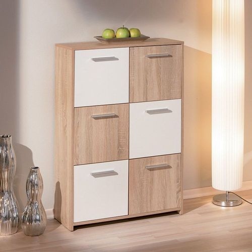Commode 6 Portes "Victoria" 115cm Blanc & Naturel