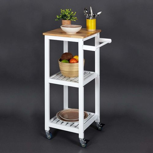 Desserte De Cuisine Déco "Roulettes" 84cm Blanc