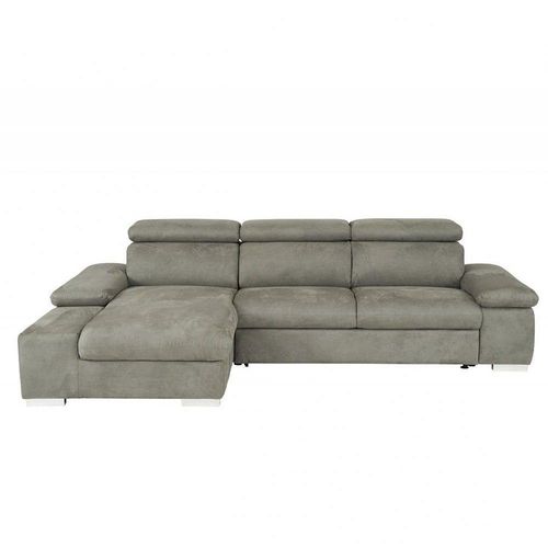Canapé D'angle Convertible Gauche Avec Coffre De Rangement Panama Tissu Facon Nubuck Gris