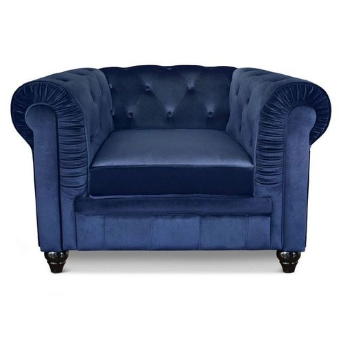 Fauteuil Design Velours "Chesterfield" 110cm Bleu