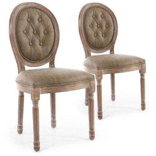 Lot De 2 Chaises Médaillon "Quing" Capitonné Simili Taupe