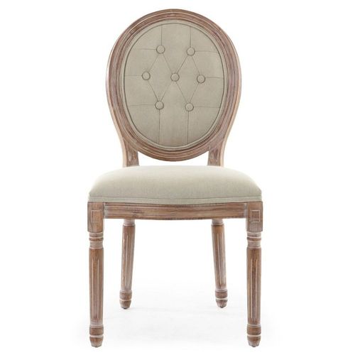 Lot De 2 Chaises Médaillon "Quing" Capitonné Tissu Beige
