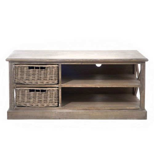 Meuble Tv & 2 Paniers "Catherine" 120cm Naturel