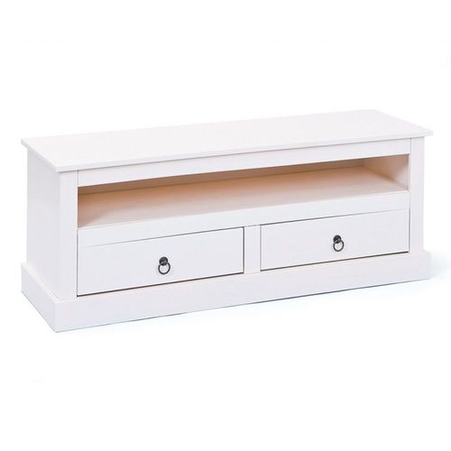 Meuble Tv En Pin Massif "Abigael" 118cm Blanc