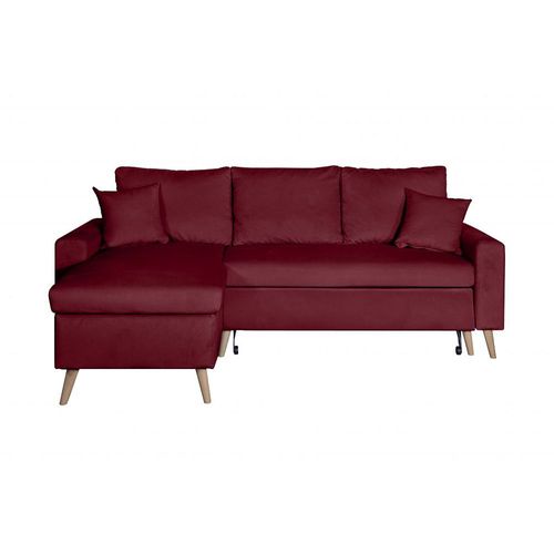 Canapé D'angle Maria Scandinave Velours Réversible Et Convertible Avec Coffre - Bordeaux