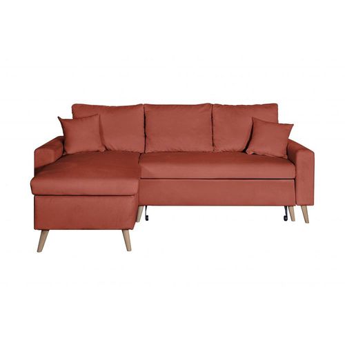 Canapé D'angle Maria Scandinave Velours Réversible Et Convertible Avec Coffre - Rouge Brique