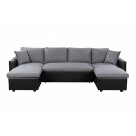Canapé D'angle Panoramique Maria Convertible En Simili Et Microfibre - Gris / Noir