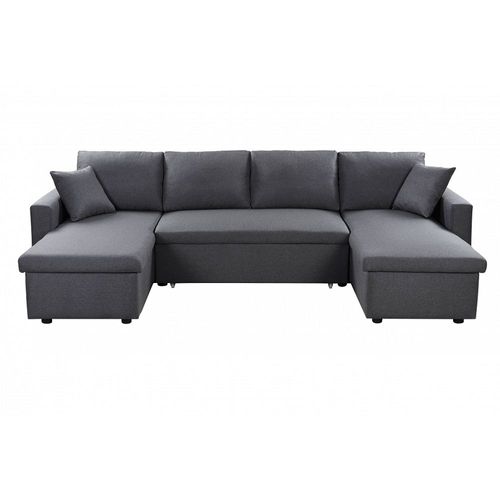 Canapé D'angle Panoramique Maria Convertible En Tissu - Gris Foncé