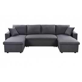 Canapé D'angle Panoramique Maria Convertible En Tissu - Gris Foncé