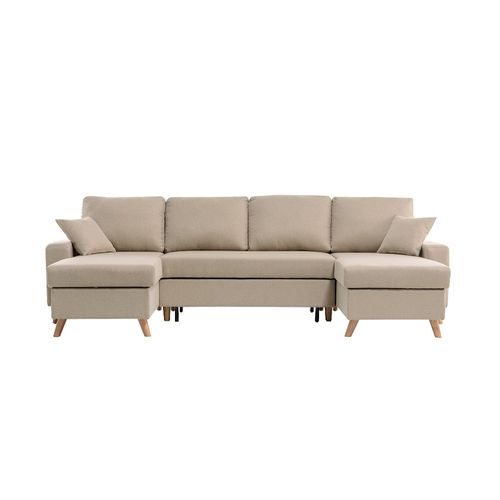 Canapé D'angle Panoramique Maria Scandinave Convertible - Beige