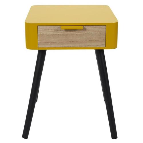 Table De Chevet 1 Tiroir "Bois" 48cm Jaune Moutarde