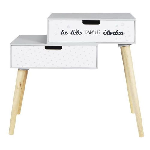 Table De Chevet Enfant "Étoiles" 54cm Gris