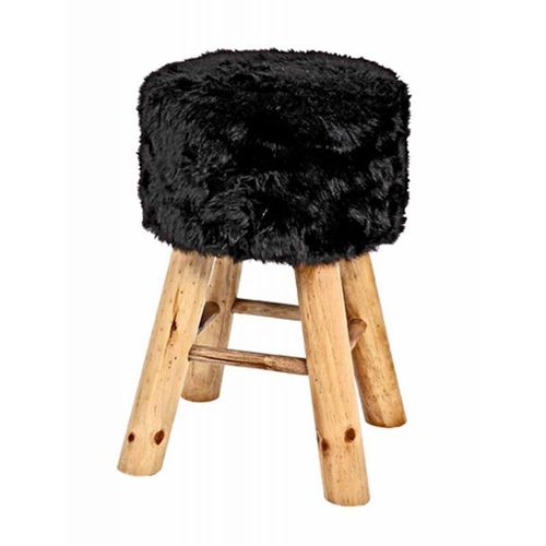 Tabouret Rond Imitation Fourrure "Josie" 45cm Noir