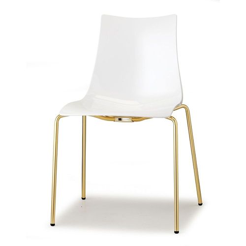 2 Chaises De Salle À Manger Blanc Brillant Pieds Laiton - Boite À Design