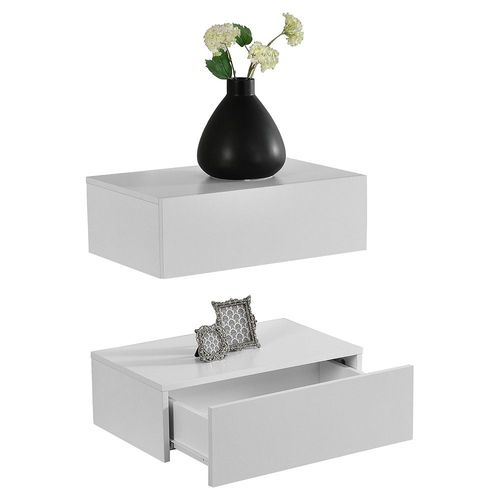 2 Étagères Murales Pour Chambre Avec 2 Tiroirs Blanc Mat 46 X 30 X 15cm [En.Casa]
