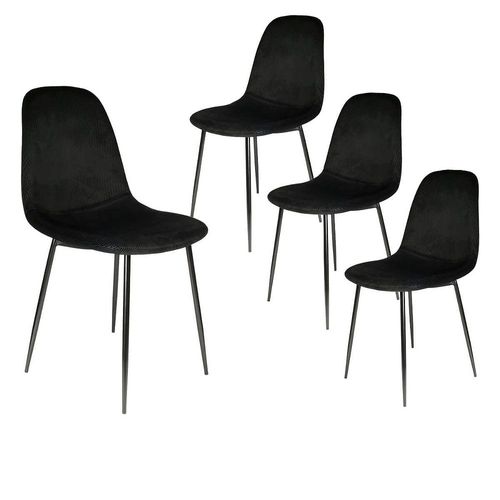 Lot De 4 Chaises Velours Côtelé Noires - Alessia