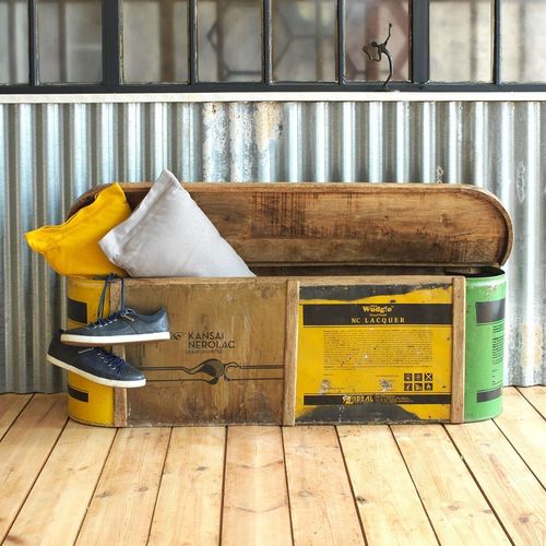 Banc Coffre Coloré Bois Et Métal Recyclé