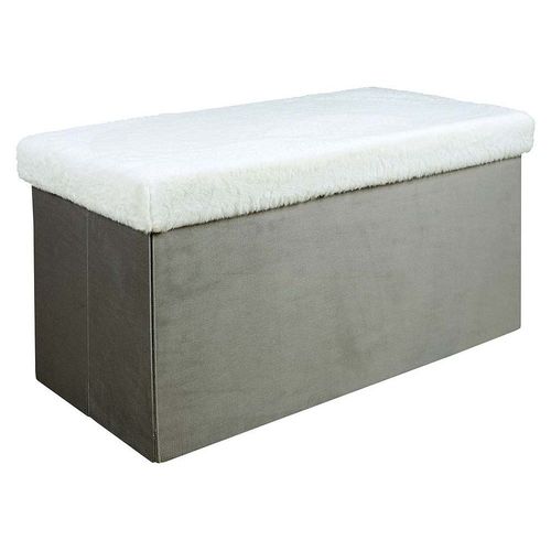Banc Coffre De Rangement Bicolore Imitation Fourrure Léo Gris