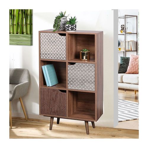 Bibliothèque 6 Cases Avec 3 Portes Avec Motifs - Baobab