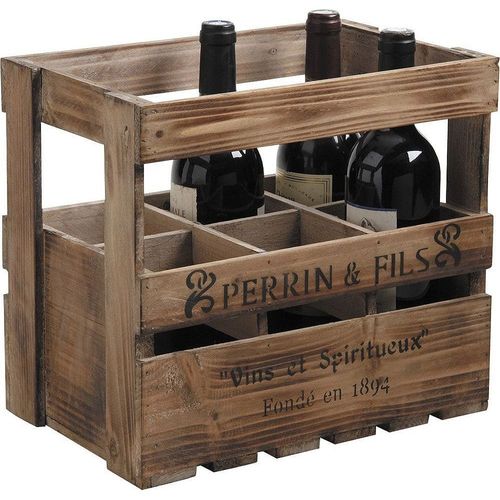 Caisse 6 Bouteilles En Bois Vieilli 33 X 21 X 29 Cm