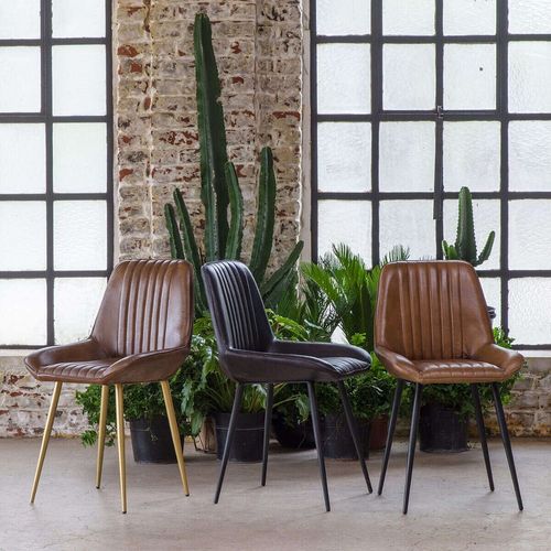 Chaise Design En Cuir Naturel Marron Et Pieds Noirs (Lot De 2)